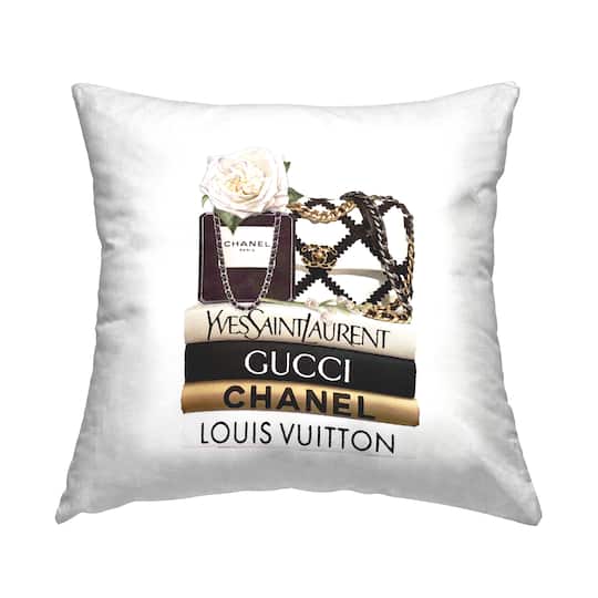 Stupell Industries Elegant Glam Fashion Floral Bag on Bookstack Throw Pillow 18" x 18"